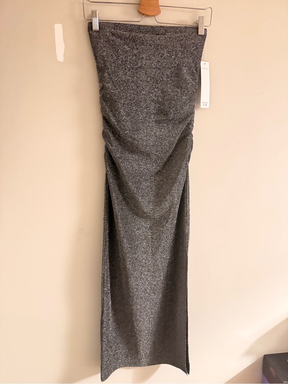 Madden Girl Metallic Strapless Maxi Dress in Silver
